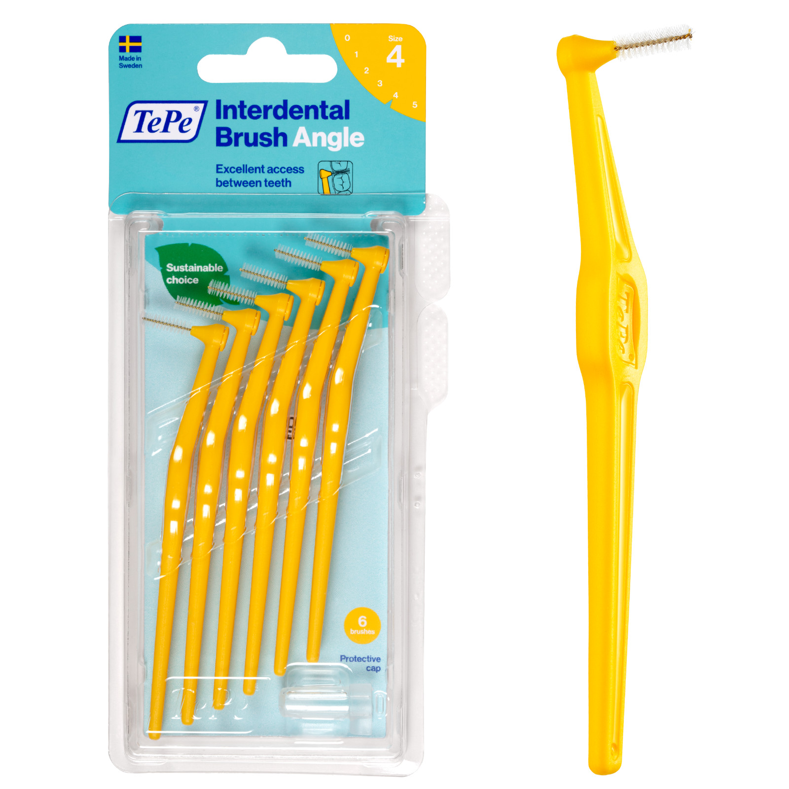 TEPE Interdental Brush Angle Cleaners -Brushes Between Teeth, Yellow 0.7mm