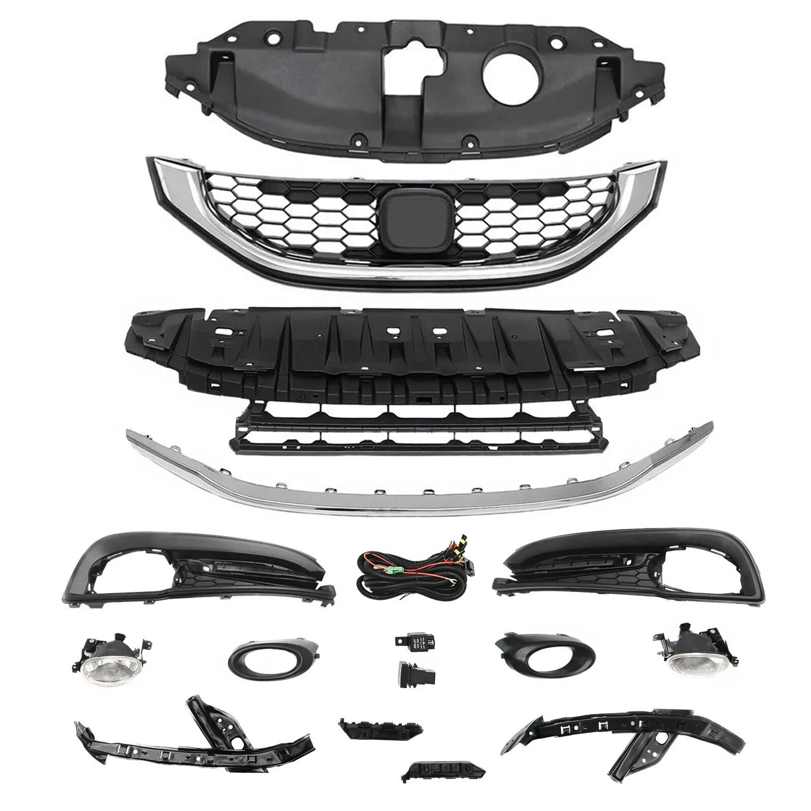 14PC For Civic Sedan 2013-2015 Bumper Grille Mesh Fog Light HeadLamp Bracket Kit
