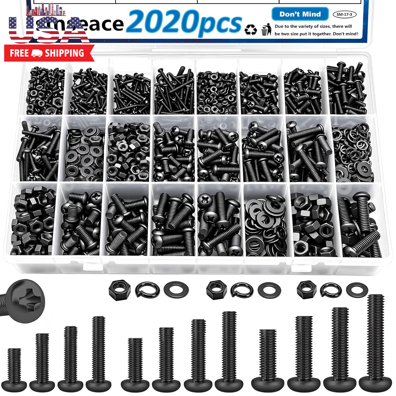 2020Pcs Metric Screws Assortment Kit 32-Sizes M2/M3/M4/M5/M6 Nuts and Bolts Asso 2020Pcs Metric Screws Assortment Kit 32-Sizes M2/M3/M4/M5/M6 Nuts and Bolts Asso