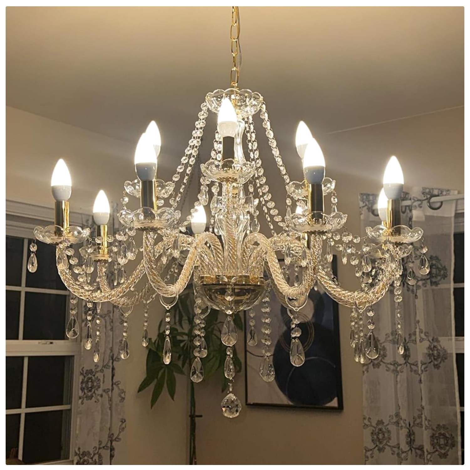Modern Crystal Chandelier - Elegant 12-Light Pendant Fixture Modern Crystal Chandelier - Elegant 12-Light Pendant Fixture