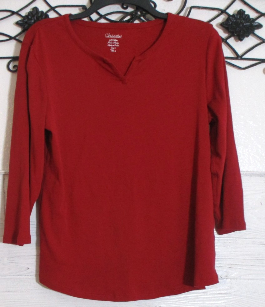 Chico\'s Women\'s Top Size 2 3/4 Sleeve Red Round Neck