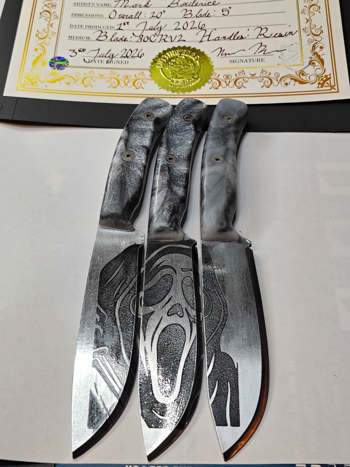 Handcrafted 3-Piece Custom 80CRV2 Steel Knife Set – Scream Handcrafted 3-Piece Custom 80CRV2 Steel Knife Set – Scream