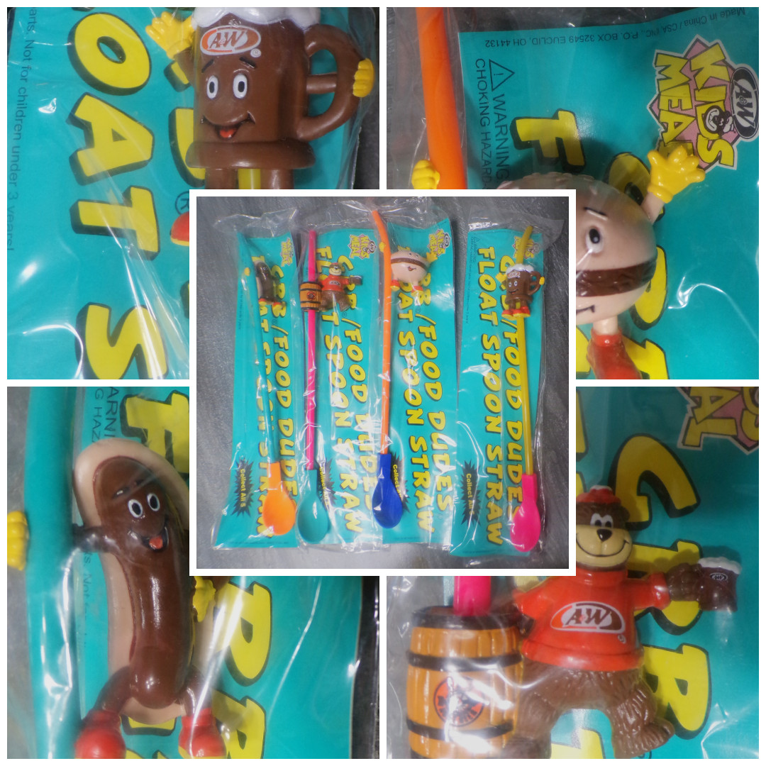 Vtg A&W Promo Float Straw Spoons Lot of 4 Hot Dog Bear Mug Hamburger 2001 NIP Vtg A&W Promo Float Straw Spoons Lot of 4 Hot Dog Bear Mug Hamburger 2001 NIP