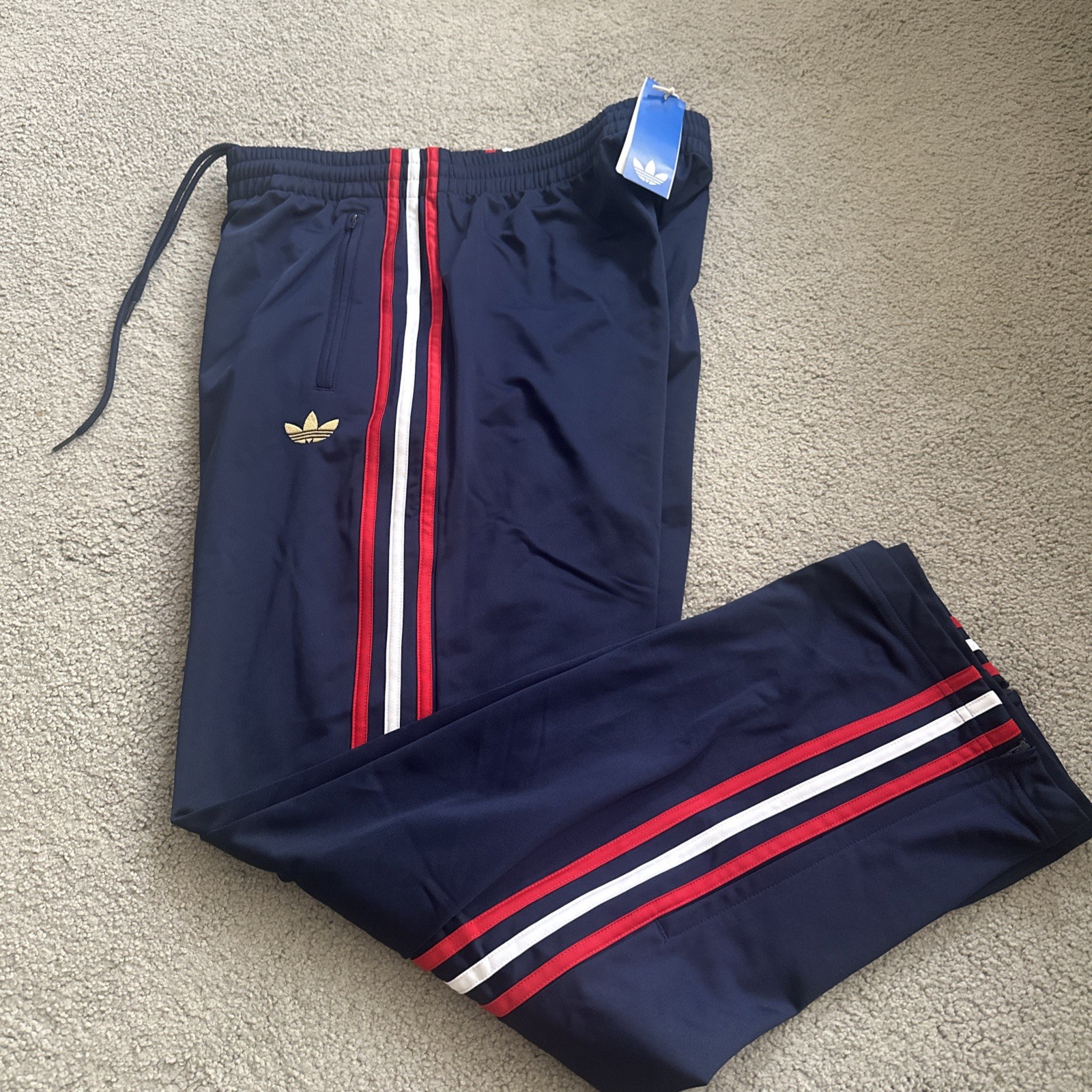 ADIDAS Original Firebird  Track Pants Mens Large KD3830 Blue Red Why Zip Pockets