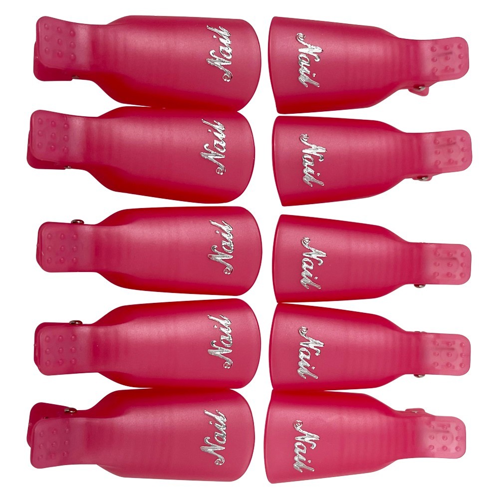10 PCS Pink Acrylic Nail Art Soak Off Cap Clip UV Gel Polish Remover Wrap Tool