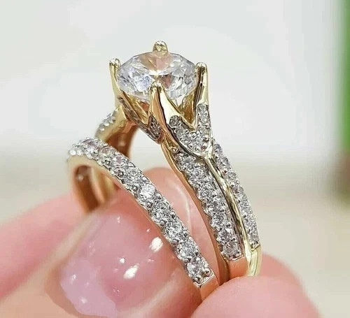 2.50 Ct Round Cut  Lab Created  Diamond Wedding Ring 14K Yellow Gold