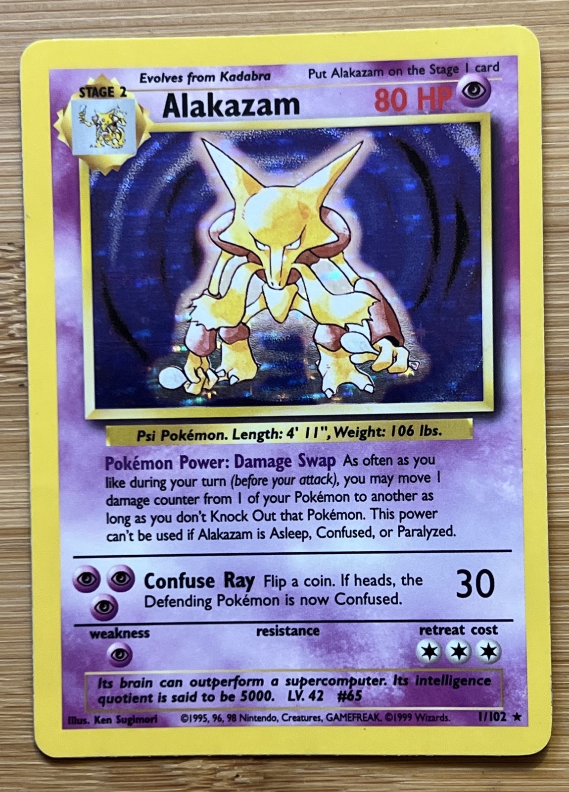 Pokemon TCG Alakazam 001/102 Base Set Holo - M/NM - clean Pokemon TCG Alakazam 001/102 Base Set Holo - M/NM - clean
