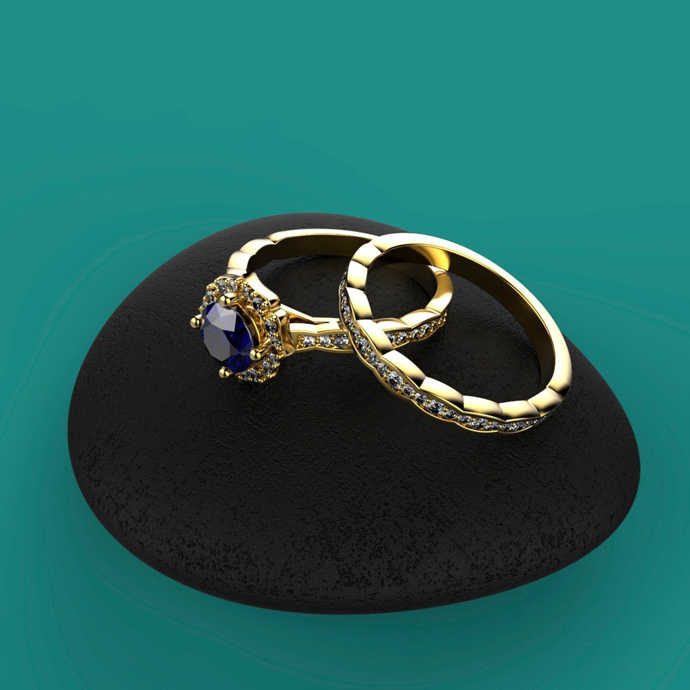 2.31 Ct Round Cut Natural Sapphire Diamond Wedding Ring 14K Yellow Gold Size 8