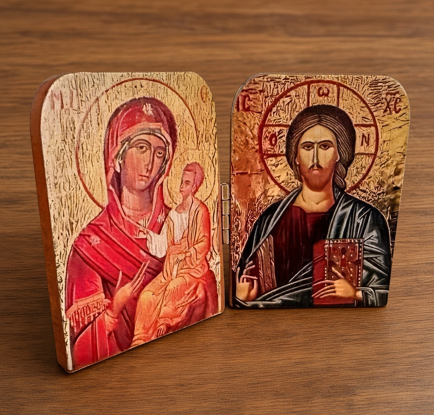 Orthodox Diptych Virgin Mary & Jesus Christ - Folding Wooden Icon Orthodox Diptych Virgin Mary & Jesus Christ - Folding Wooden Icon