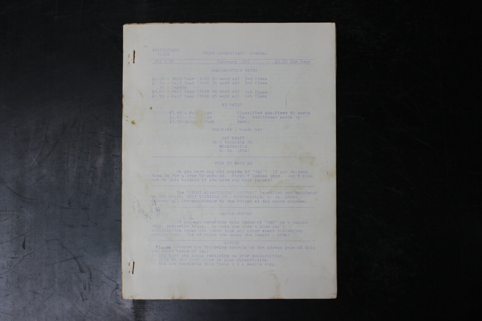 Sport Advertisers\' Journal Magazine Feb 1970 Vol 2 No 5 Jay Knapp Collectibles