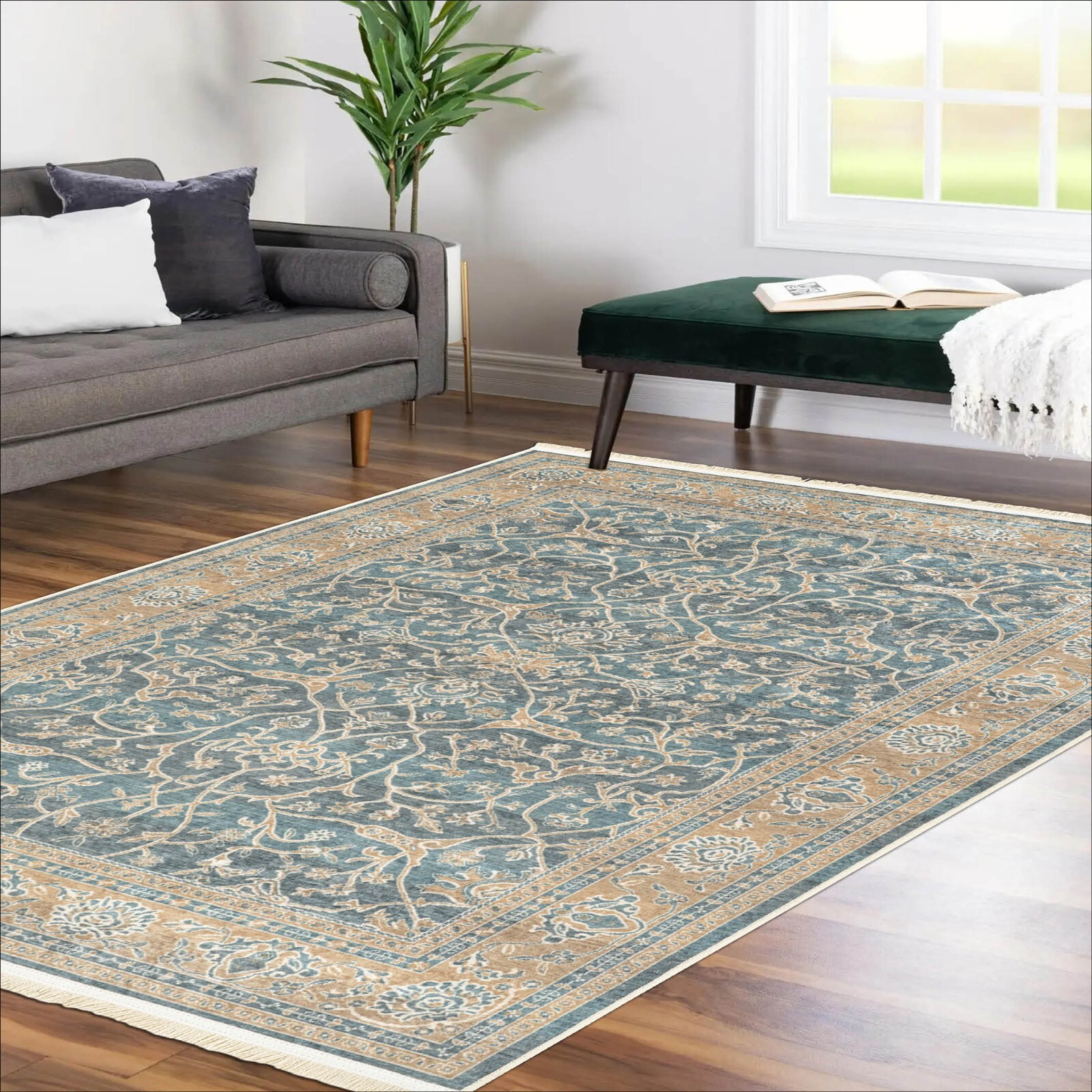 Alfa Rich 3x5 Runner Rugs, Ultra-Thin Oriental Blue Gold Rug, Non-Slip, Washable Alfa Rich 3x5 Runner Rugs, Ultra-Thin Oriental Blue Gold Rug, Non-Slip, Washable
