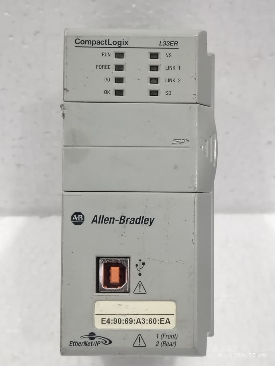 Used Allen Bradley 1769-L33ER /A CompactLogix Processor 5370 ENet Controller Used Allen Bradley 1769-L33ER /A CompactLogix Processor 5370 ENet Controller