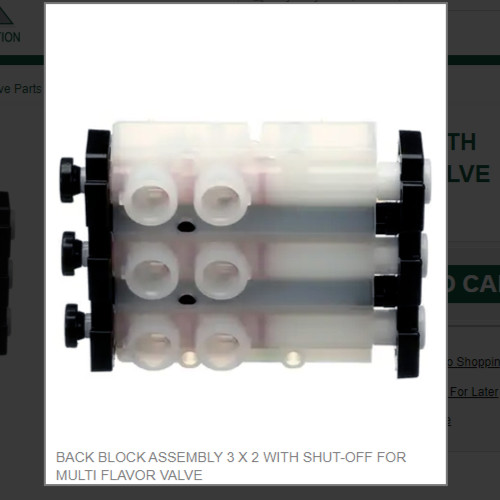 BACK BLOCK ASSEMBLY 3 X 2 WITH SHUT-OFF FOR MULTI FLAVOR VALVE # 620056838