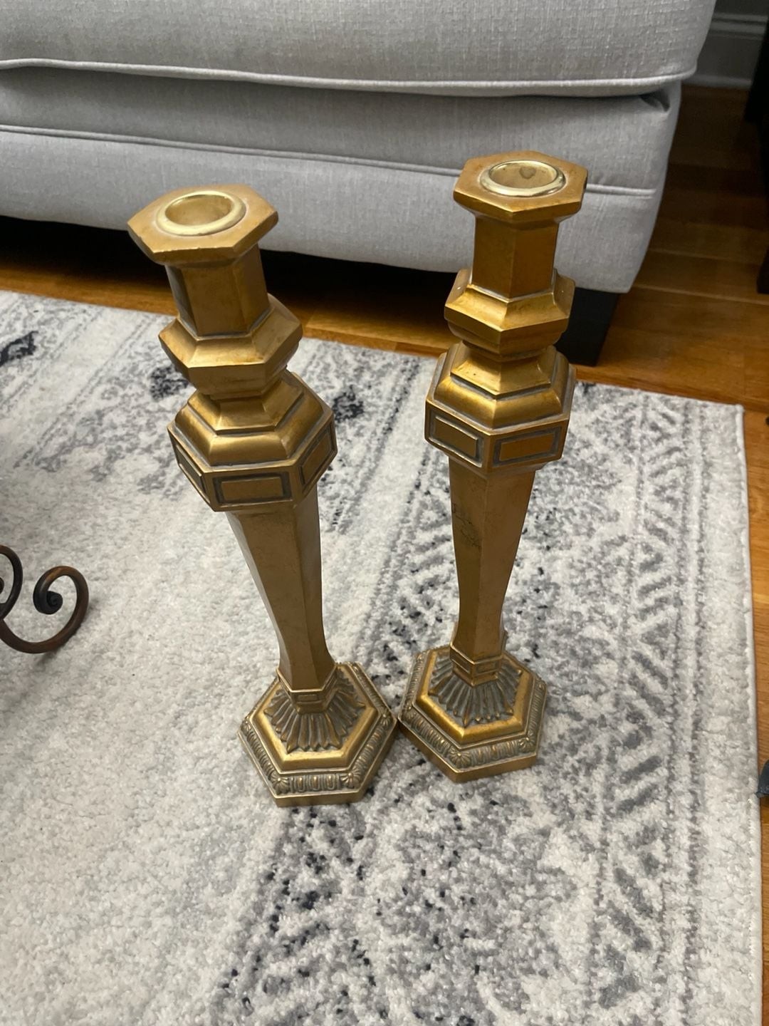 Vintage Pair of Ornate Gold Tone Candlestick HoldersVery heavy Vintage Pair of Ornate Gold Tone Candlestick HoldersVery heavy
