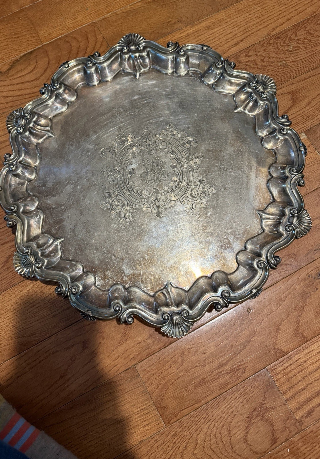 Antique Large Walker And Hall Sheffield Silver Plate footed Serving tray