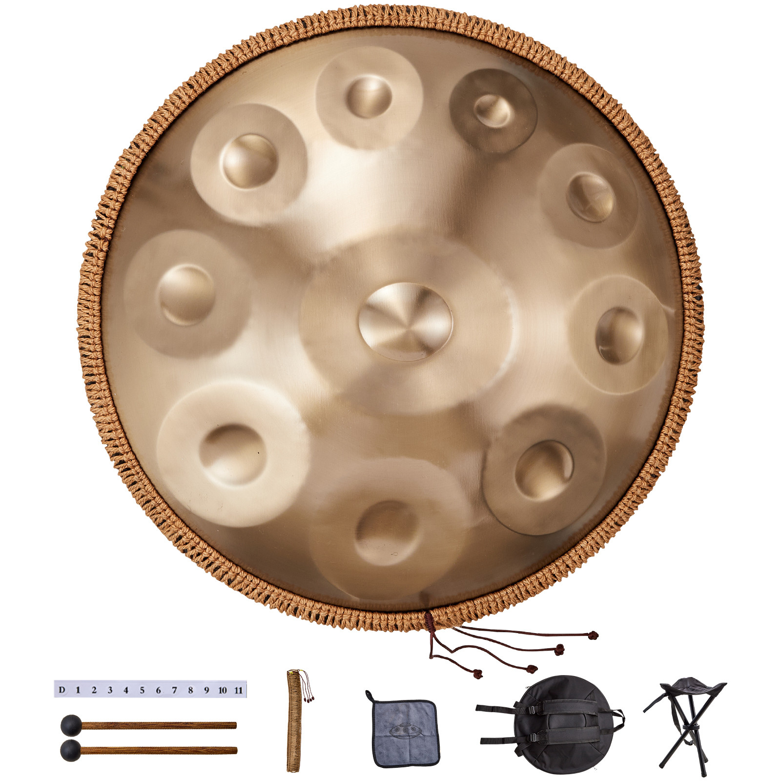 Handpan Drum 22 in 10 Notes D Minor Hand Drum Instrument with Mallet