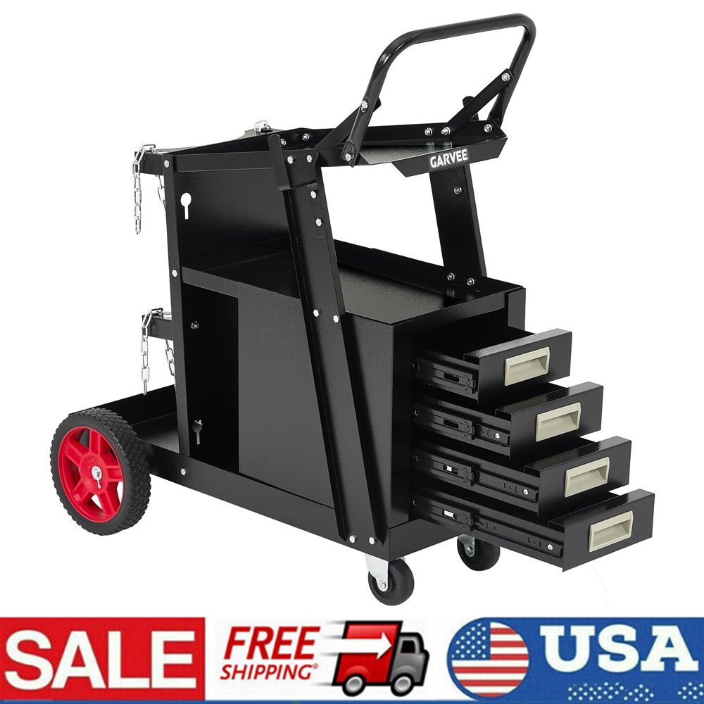 Heavy Duty Welding Cart with 4 Drawers, 360° Rolling Trolley for MIG/TIG/Plasma Heavy Duty Welding Cart with 4 Drawers, 360° Rolling Trolley for MIG/TIG/Plasma
