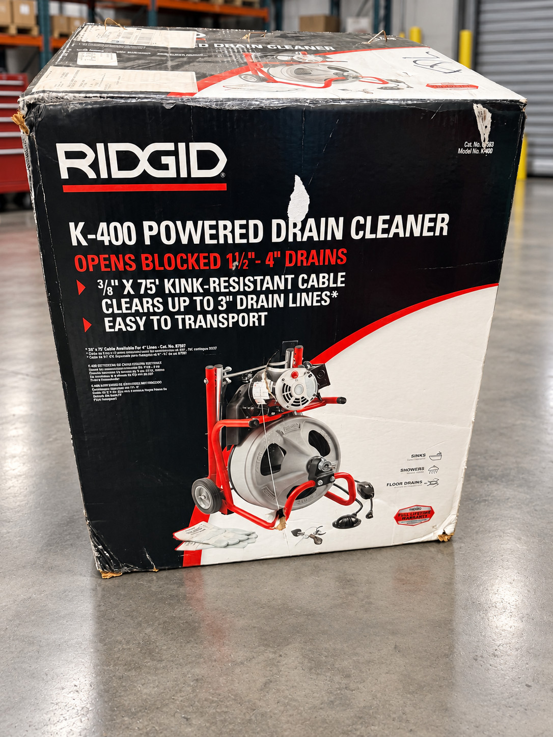 RIDGID K-400 Powered Drain Cleaner 3/8” x 75’ Cable Open Box Unused 52363