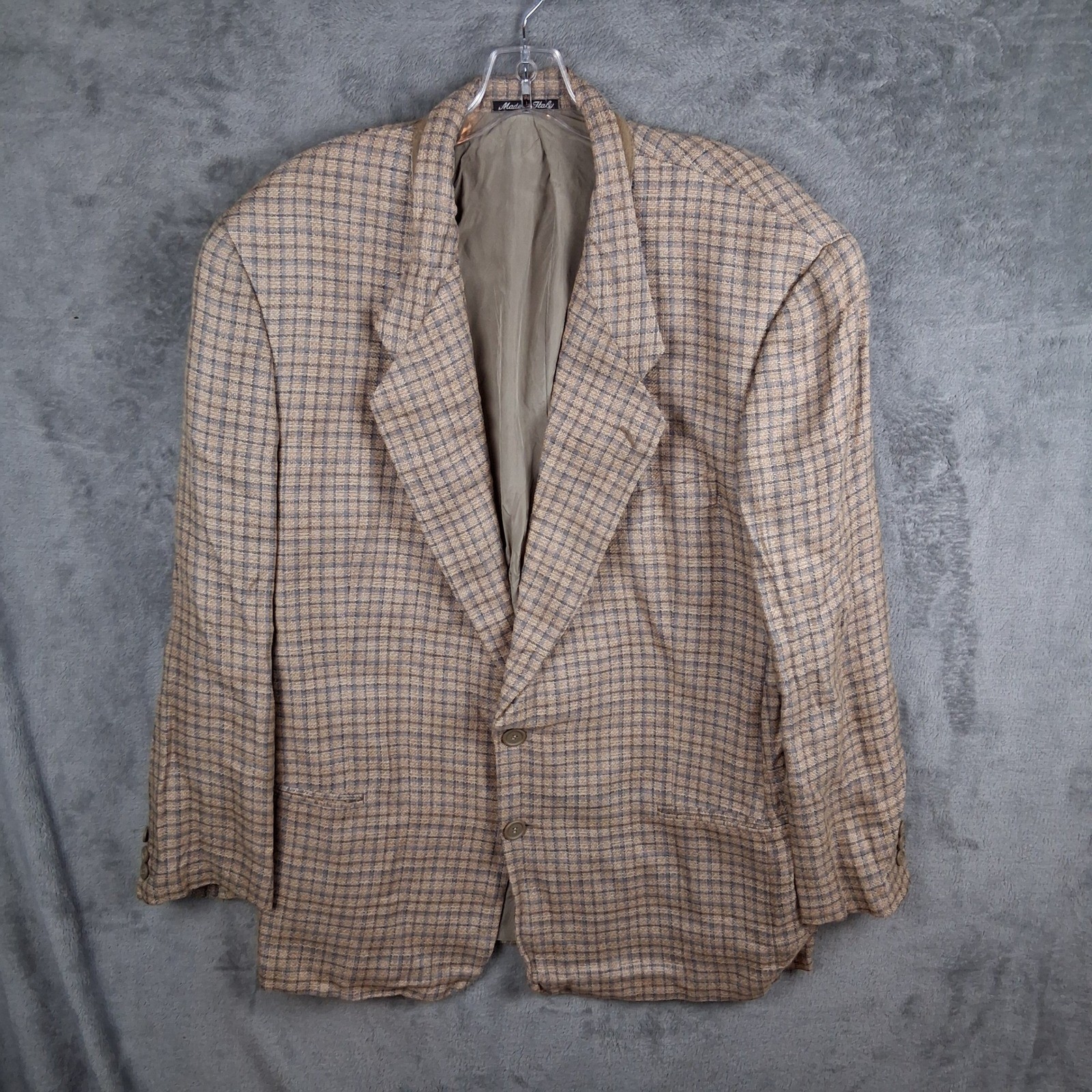 Vintage Giorgio Armani Le Collezioni Linen Blazer Mens 42R Tan Blue Check Italy