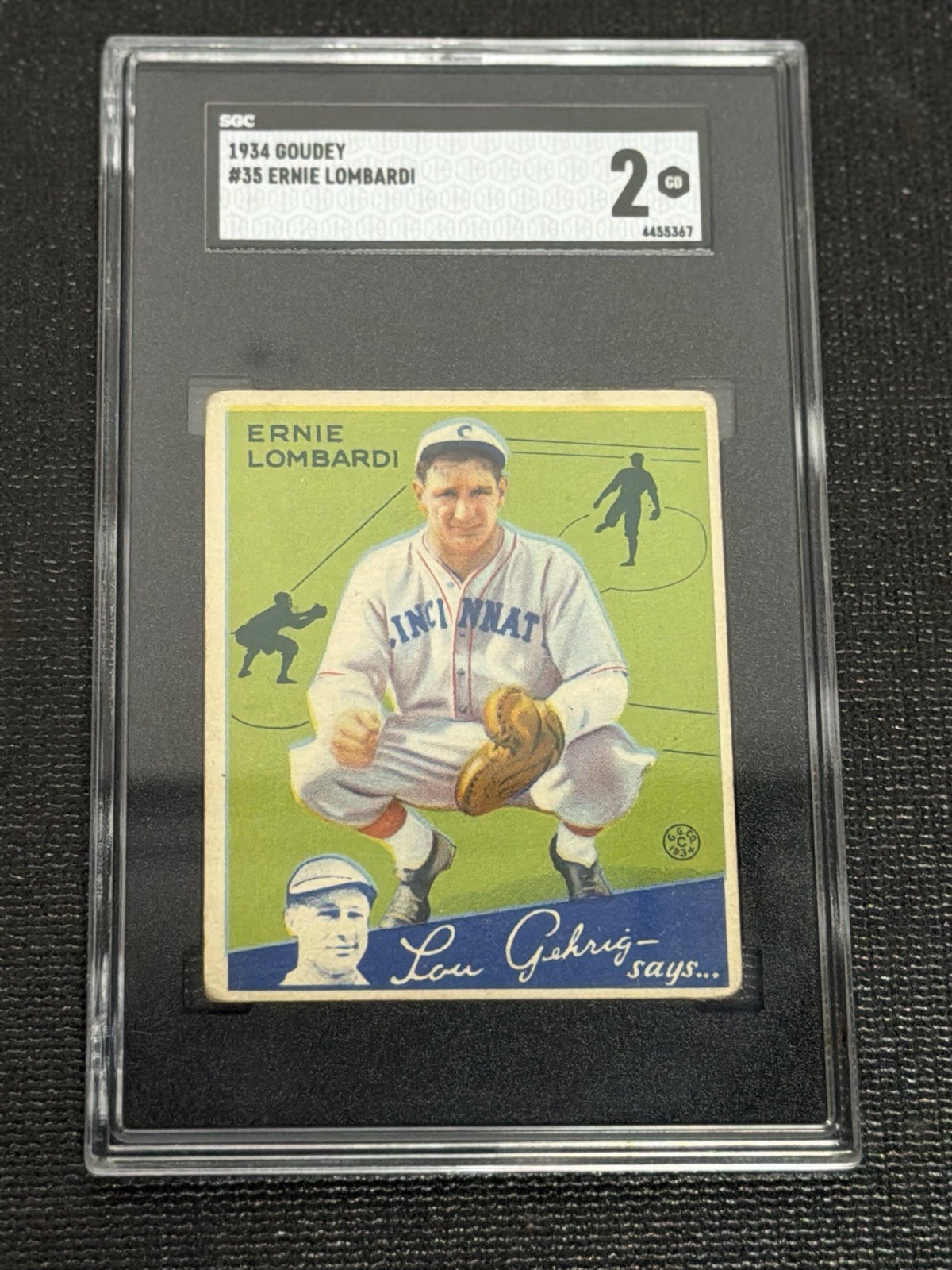 1934 Goudey Big League Chewing Gum Ernie Lombardi #35 SGC 2 Cincinnati Reds 1934 Goudey Big League Chewing Gum Ernie Lombardi #35 SGC 2 Cincinnati Reds