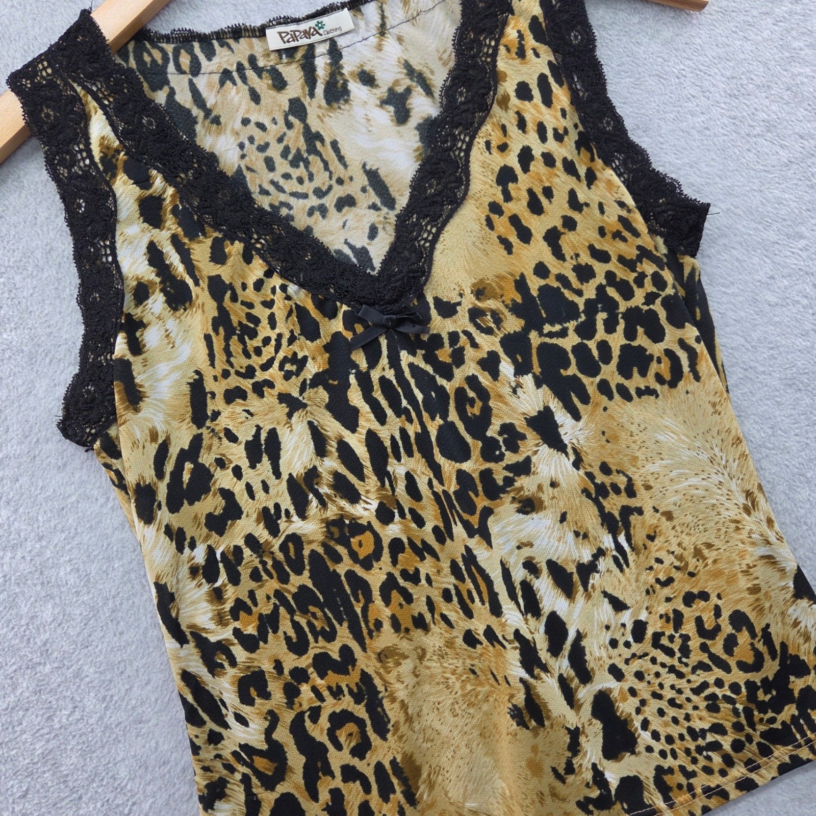 Y2K Indie Sleaze Leopard Print Lace Trim Feminine Tank Top PAPAYA Women Medium