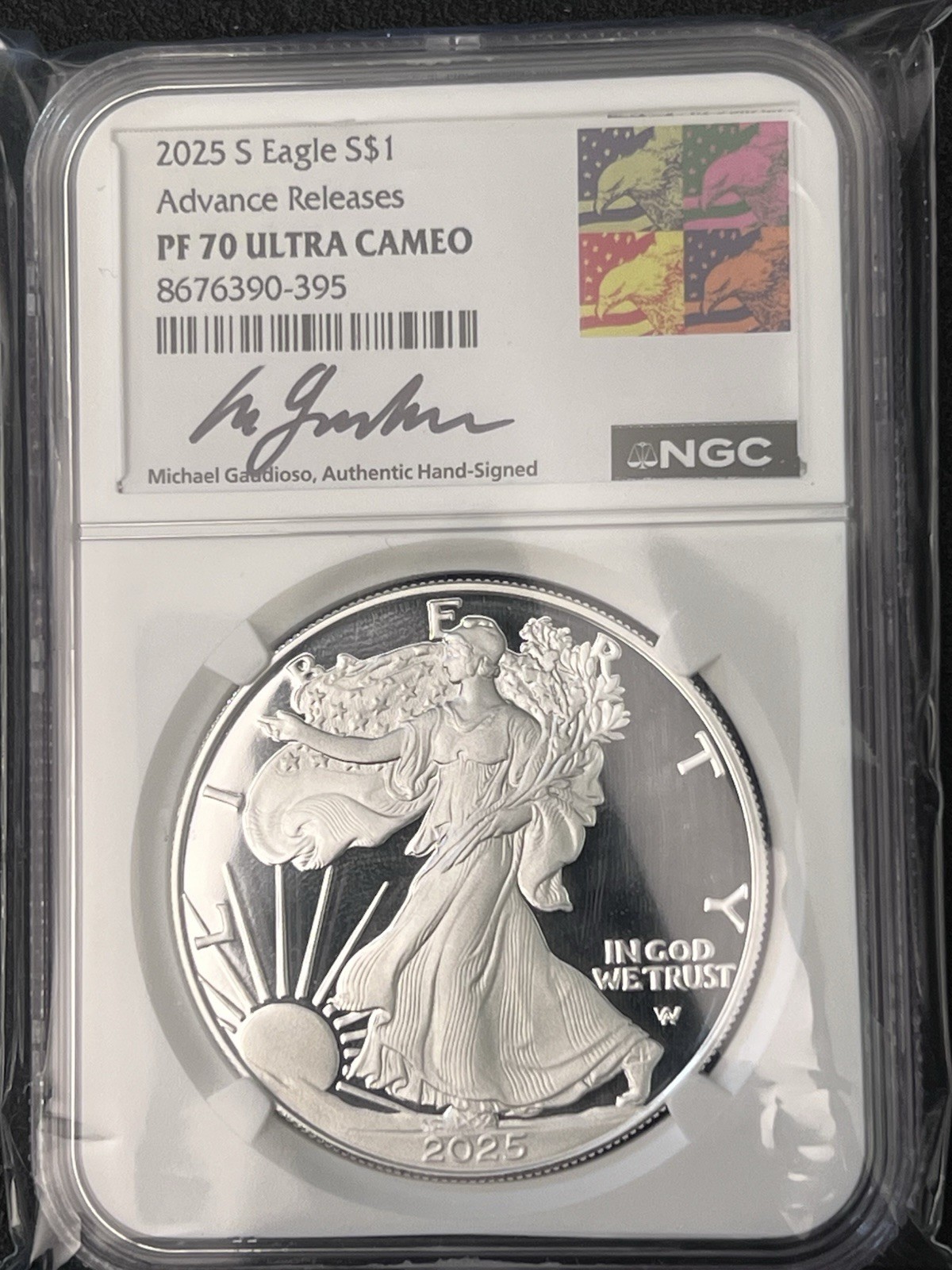 2025 S SILVER EAGLE Proof NGC PF 70 Advanced Releases GAUDIOSO Signed Art Label 2025 S SILVER EAGLE Proof NGC PF 70 Advanced Releases GAUDIOSO Signed Art Label