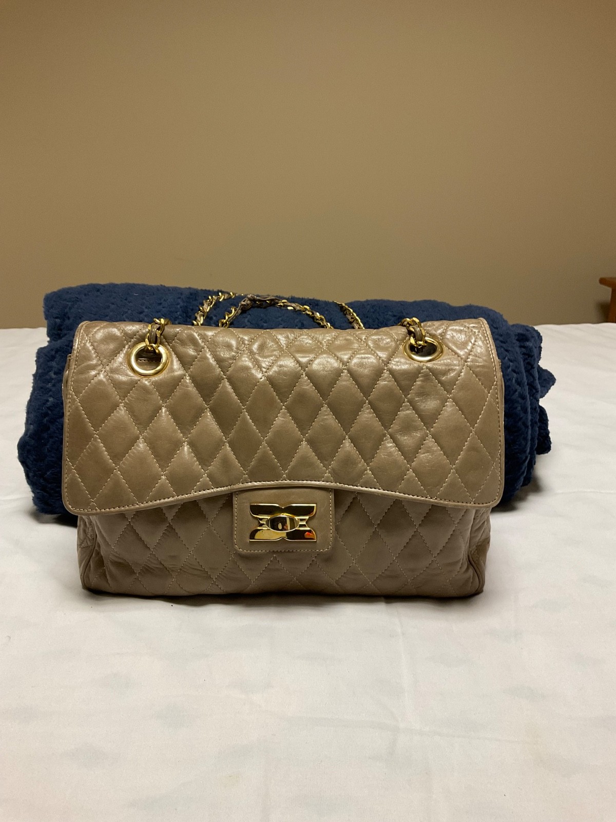Vintage SISO Italy Quilted Lambskin Leather Flap Shoulder Bag Taupe Purse Vtg Vintage SISO Italy Quilted Lambskin Leather Flap Shoulder Bag Taupe Purse Vtg