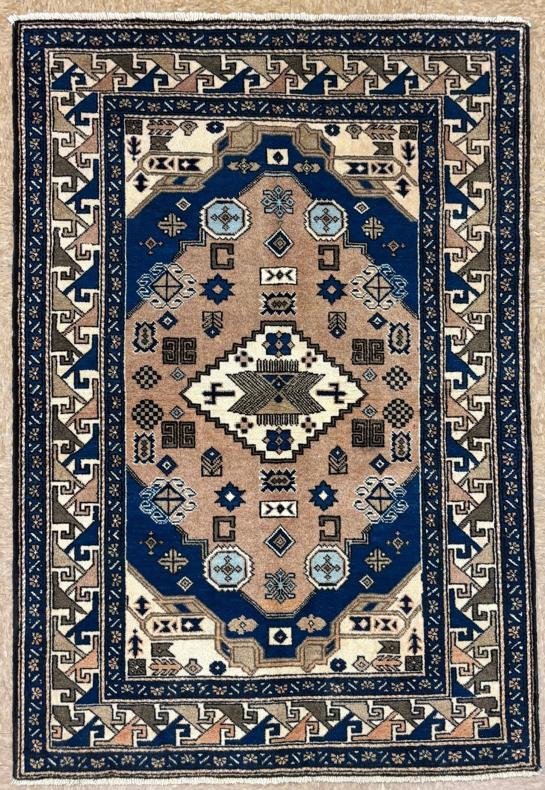 Vintage Ardebil Tribal 4x6 Geometric Hand Knotted Wool Area Rug Oriental Boho