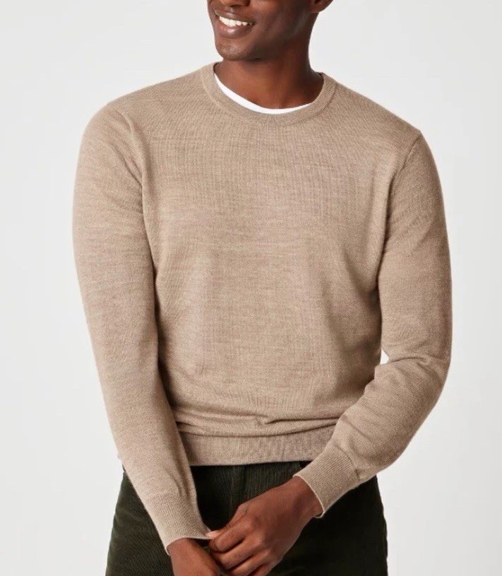 NWT J Crew Men\'s Merino Wool Knit Sweater Beige Crewneck Long Sleeve Size XS NWT J Crew Men\'s Merino Wool Knit Sweater Beige Crewneck Long Sleeve Size XS