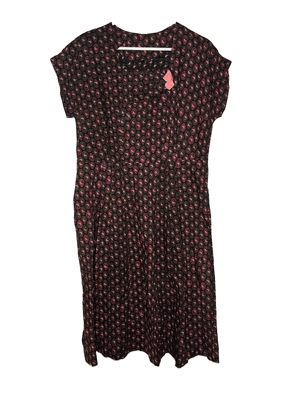 Vintage Handmade Dress Xl Short Sleeve Maxi Shoulder Pads Zipper Black Pink Vintage Handmade Dress Xl Short Sleeve Maxi Shoulder Pads Zipper Black Pink
