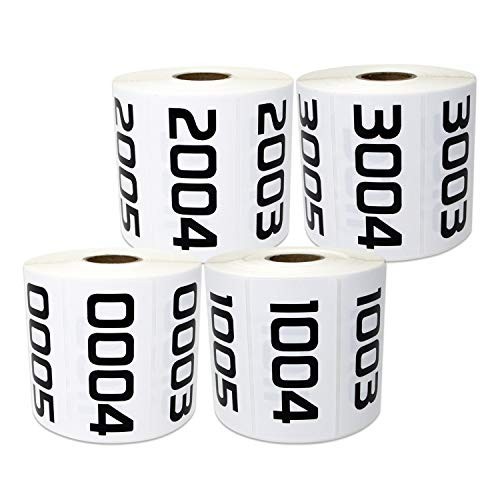 Consecutive Number Stickers 0001-4000, 4 Rolls, 3 x 1.5 Inch Vinyl Labels