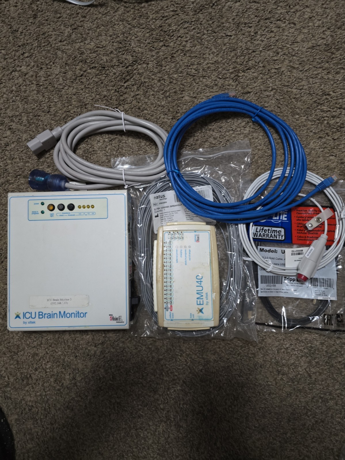Natus Xltek ICU Brain Monitor 10387 EMU40 10408 EEG System W6438H Cables