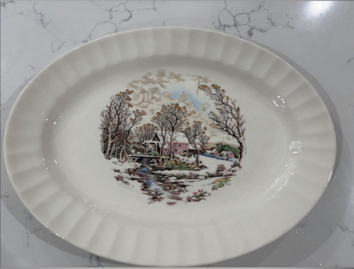 Edwin M. Knowles Semi-Vitreous Oval Platter Winter Landscape 11.5” x 8.75” Edwin M. Knowles Semi-Vitreous Oval Platter Winter Landscape 11.5” x 8.75”