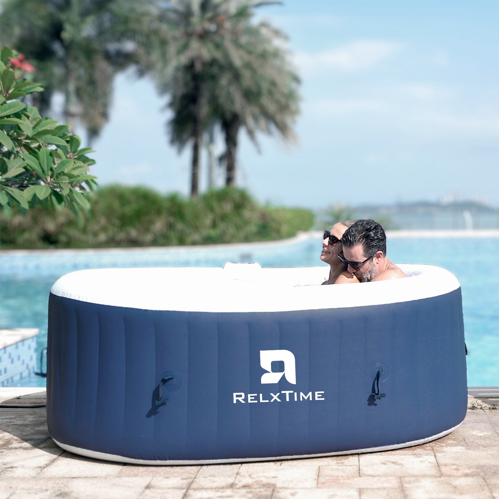 RELXTIME Portable Small Hot Tub for 2 Person Outdoor Oval Portable Hot Tub,Blue