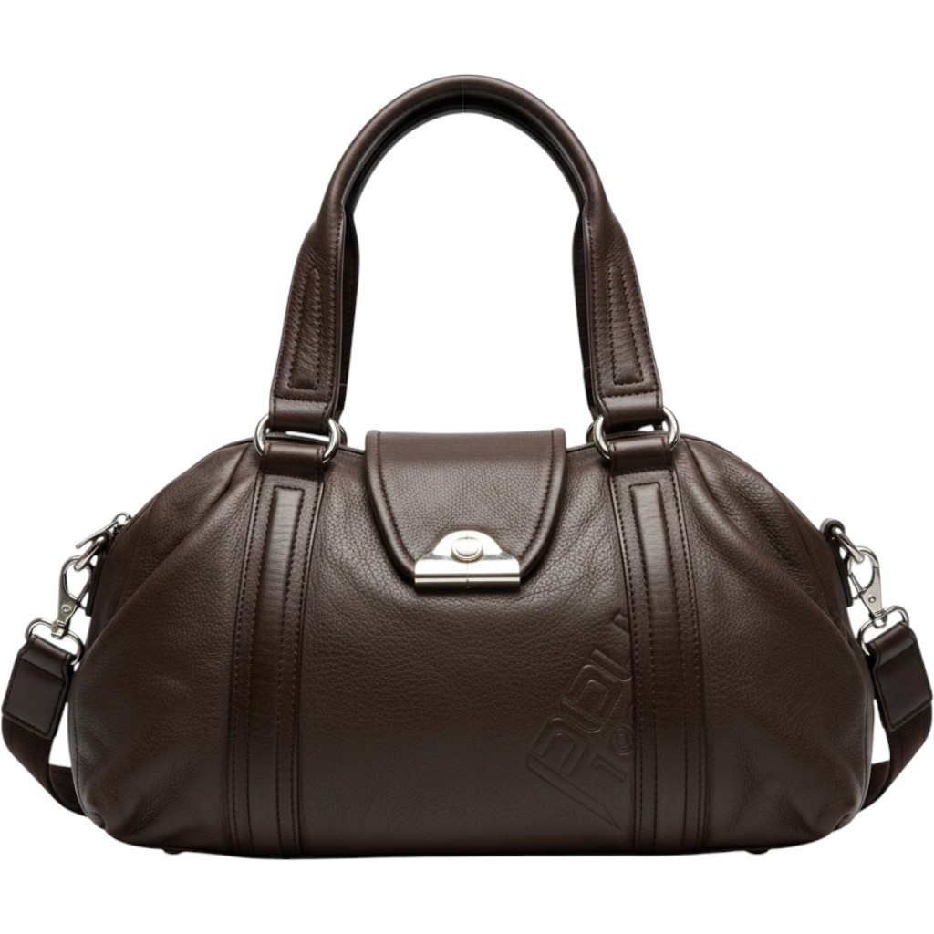 Pourchet Paris Brown Pebbled Leather Satchel Bowler Bag Silver Hardware Pourchet Paris Brown Pebbled Leather Satchel Bowler Bag Silver Hardware