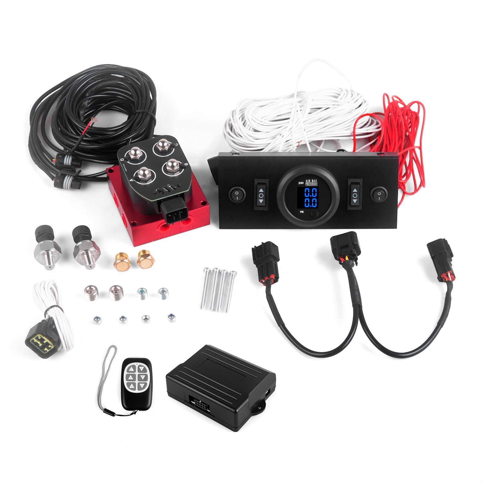Air Ride Suspension Solenoid Valve Remote & Control Panel Kit w/ Pressure Gauge
