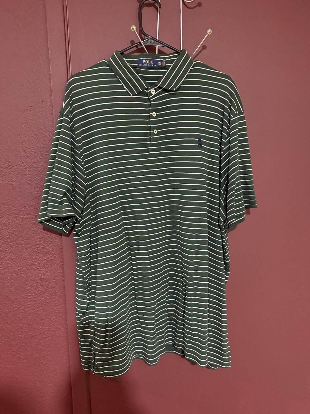 Polo Ralph Lauren Polo Shirt Men’s XXL Green White Stripe Pony Logo