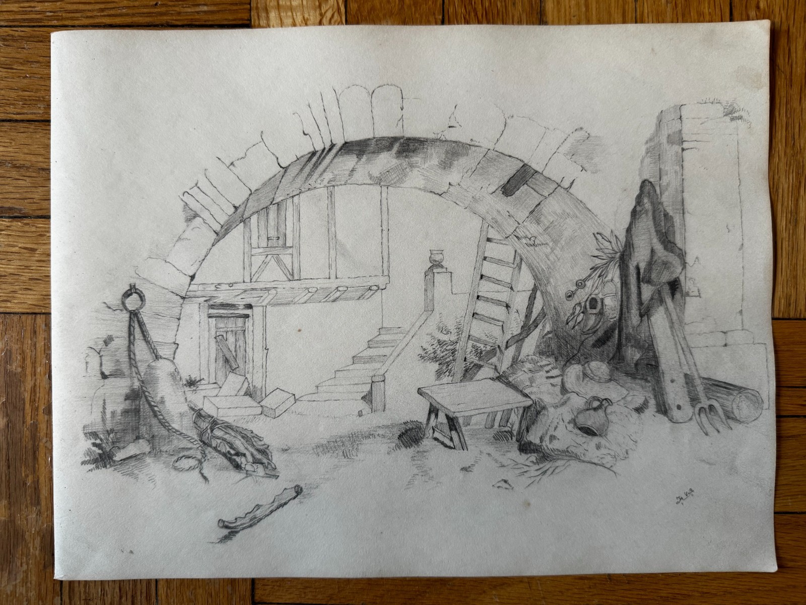 Antique 19th Century Drawing of an Old Stone Arch Belgium Belgian 8.5 x 11 Antique 19th Century Drawing of an Old Stone Arch Belgium Belgian 8.5 x 11