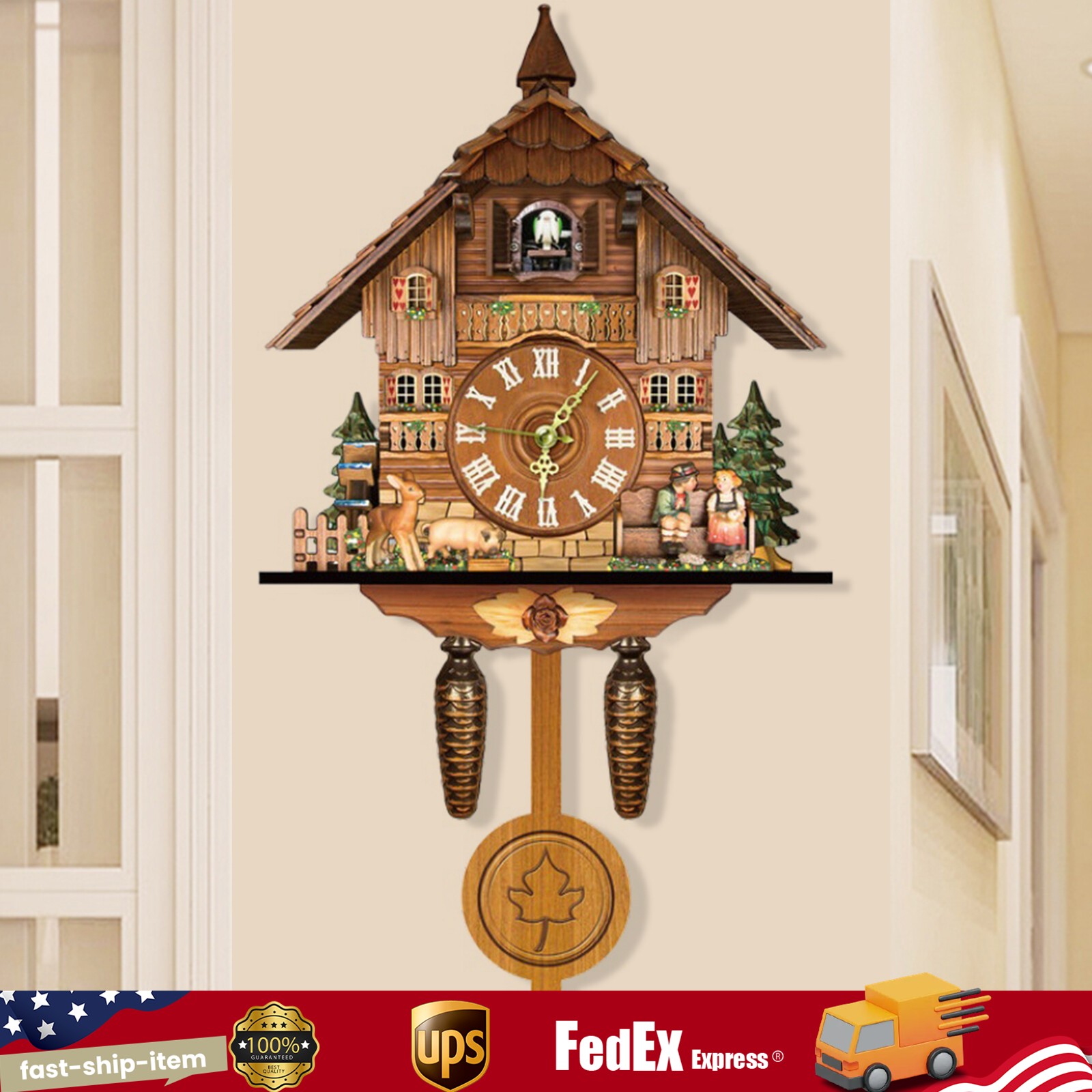 Vintage Cuckoo Wall Clock - Elegant Black Forest Design with Singing Feature