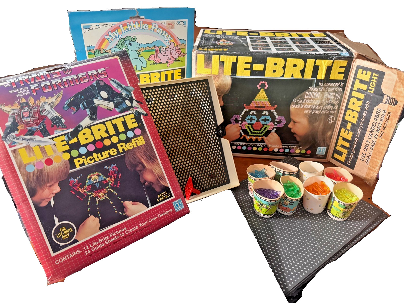 Vintage 1981 Hasbro Lite-Brite Lot - Includes My Little Pony + Transformers
