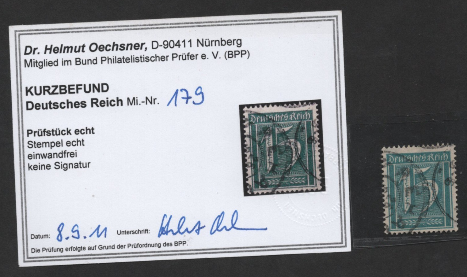 Germany 1921 Scott #163 Mi. #179 15Pf. Watermark Network Certified Dr. Oechsner