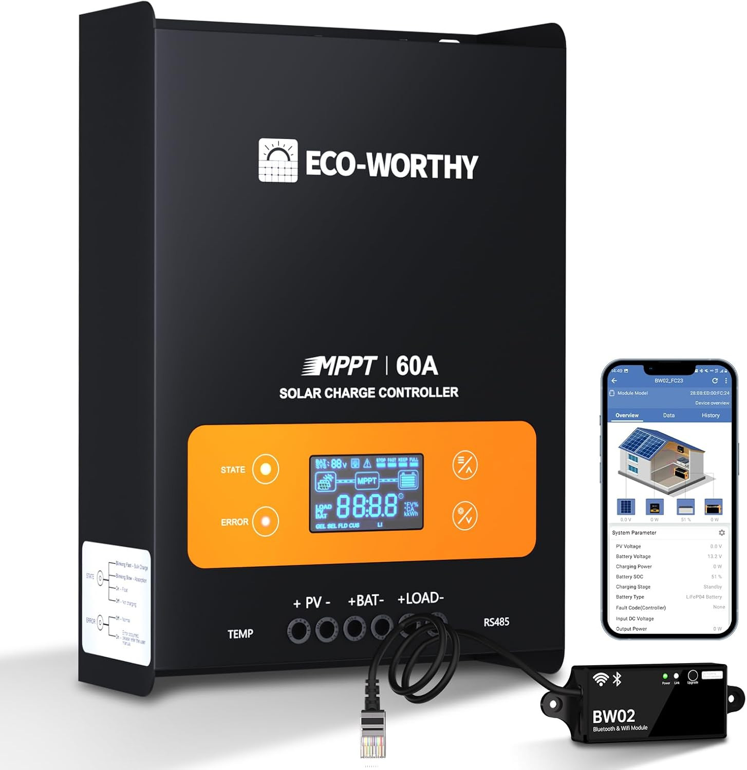 ECO-WORTHY 60A MPPT Solar Charge Controller Bluetooth, 12/24/36/48V Solar Panel ECO-WORTHY 60A MPPT Solar Charge Controller Bluetooth, 12/24/36/48V Solar Panel