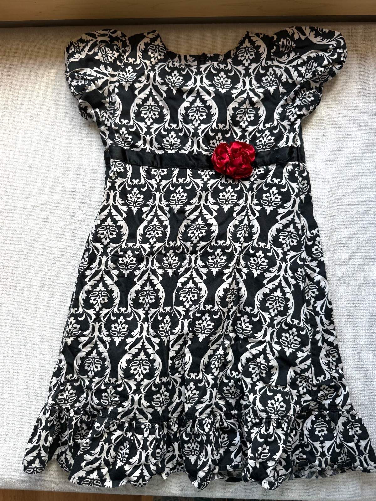 Hannah Anderson, Black White Design, Red Flower, Size 120, Girls Dress