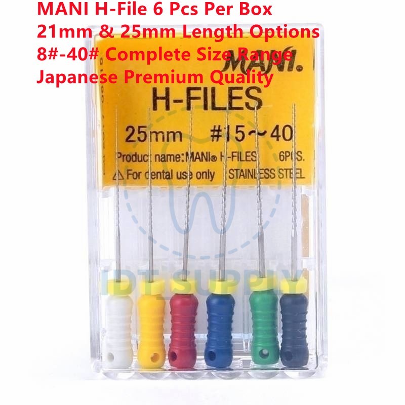 MANI H-File Stainless Steel 6 Pcs 21mm 25mm 8#-40# Root Canal Hand File
