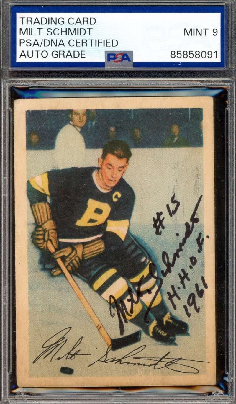 Milt Schmidt Mint 9 PSA DNA Signed 1953-54 Parkhurst Autograph Milt Schmidt Mint 9 PSA DNA Signed 1953-54 Parkhurst Autograph