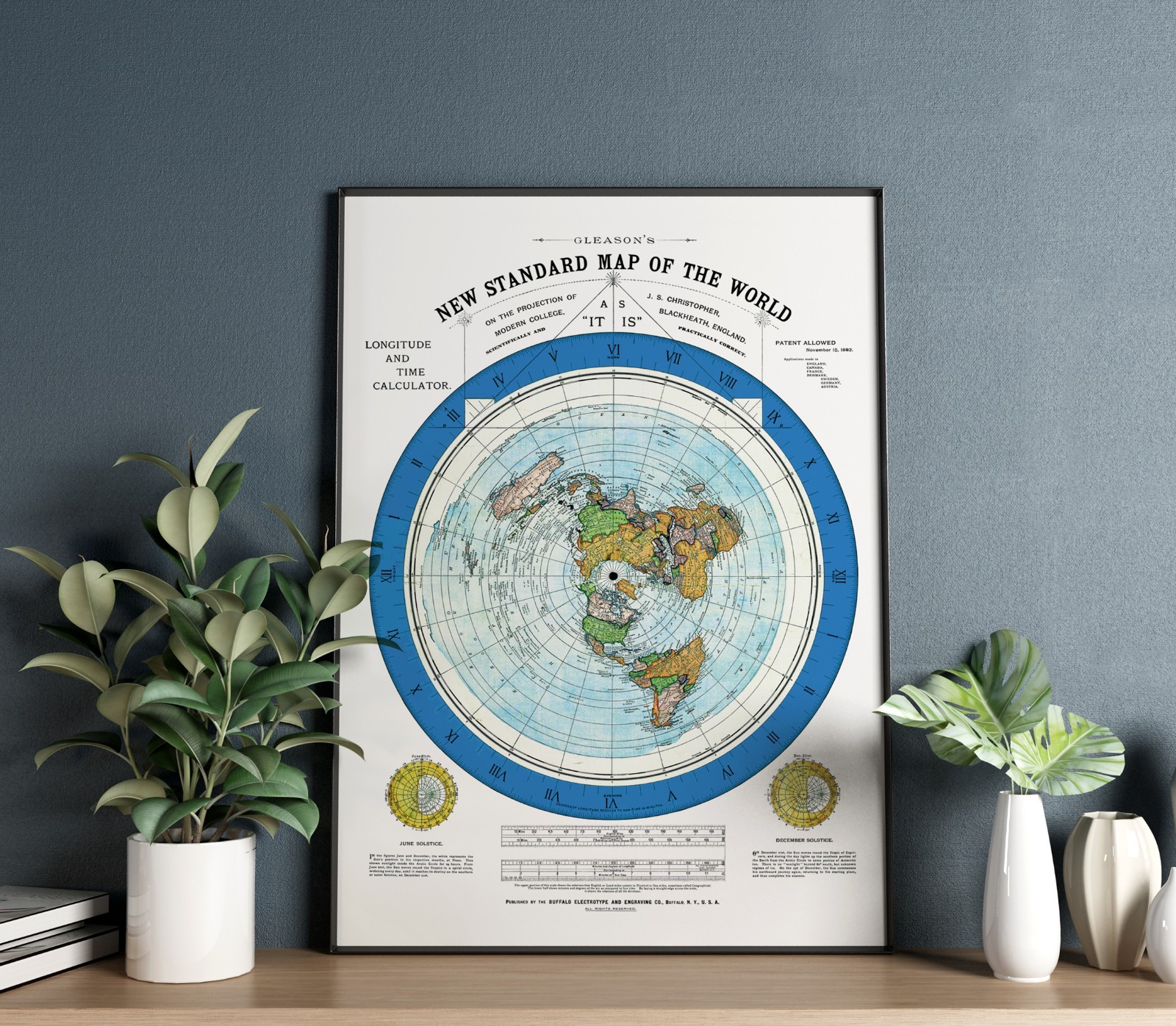 1892 Flat Earth Map - Alexander Gleason Gleason's New Standard Map of the World