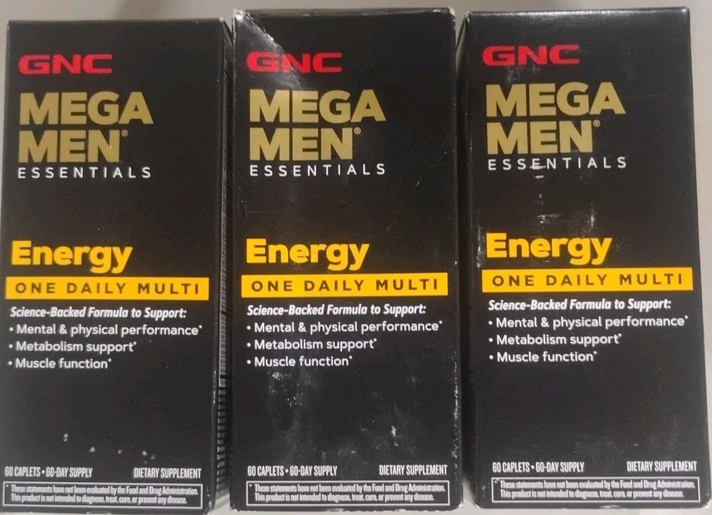 3 Pk GNC Mega Men Energy, Men's One Daily Multivitamin, 180 Total Caplets-5/27 3 Pk GNC Mega Men Energy, Men's One Daily Multivitamin, 180 Total Caplets-5/27