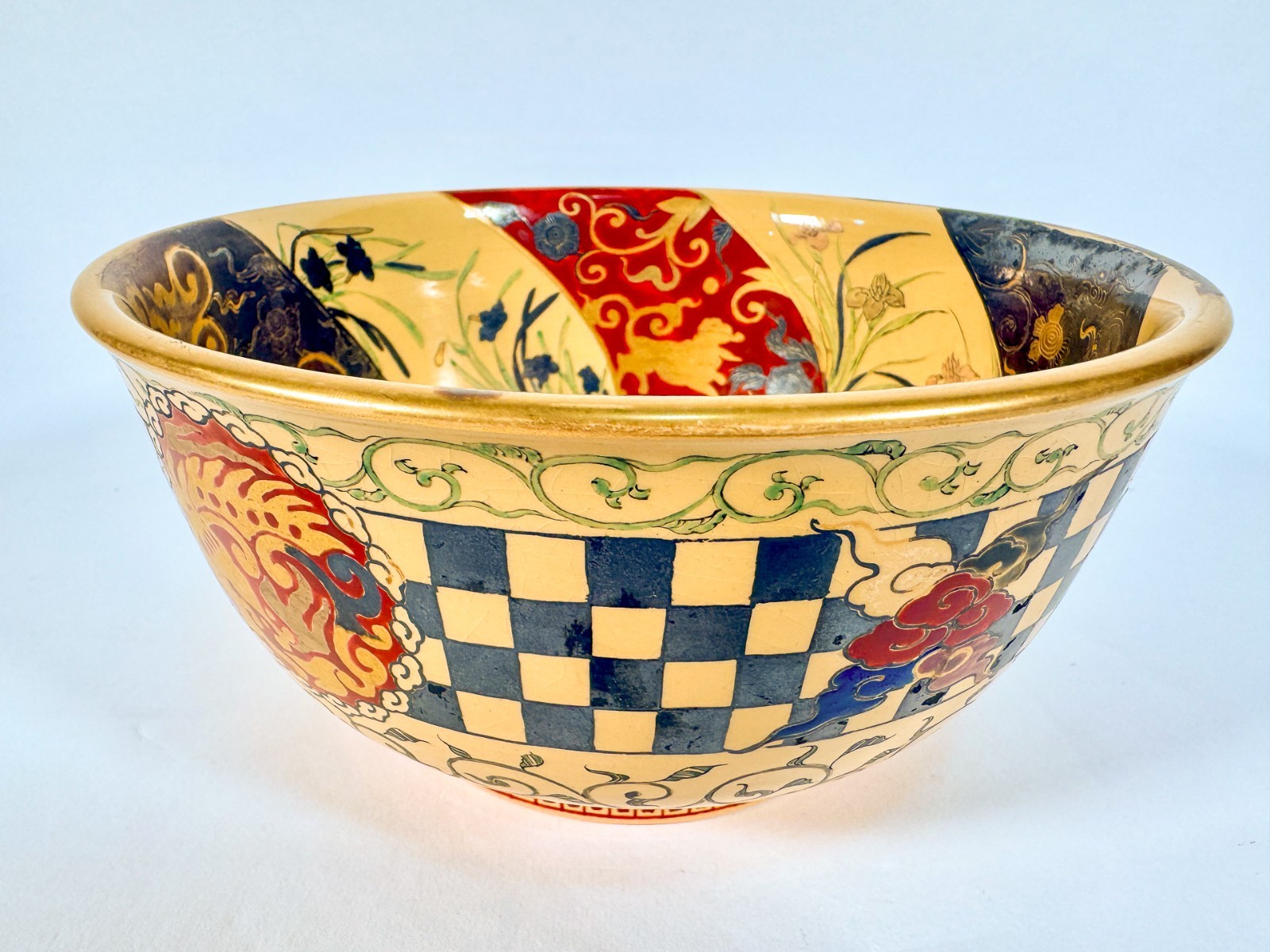 Antique Japanese Satsuma Bowl Meiji Era Phoenix Gilt Polychrome 7.5\