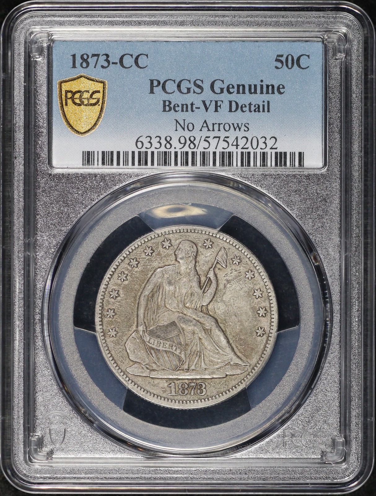 1873-CC No Arrows Seated Liberty Half Dollar PCGS VF Details Bent