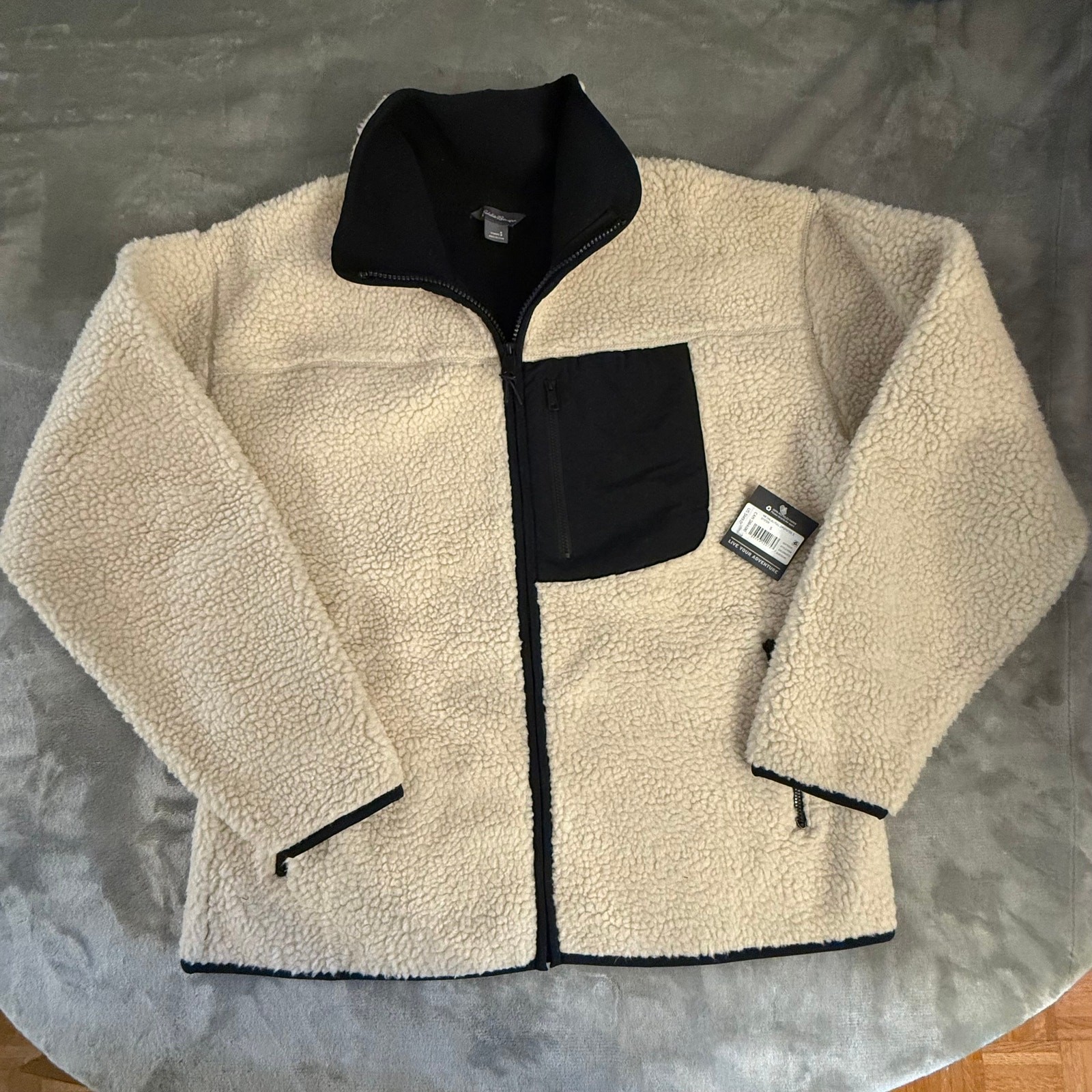 Eddie Bauer Chilali Sherpa Fleece Jacket Womens Small Oyster Cream Full Zip NWT